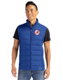 New York Yankees Cooperstown Cutter & Buck Evoke Hybrid Softshell Recycled Mens Full Zip Vest Tour Blue Front