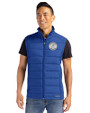 Milwaukee Brewers Cooperstown Cutter & Buck Evoke Hybrid Softshell Recycled Mens Full Zip Vest Tour Blue Front