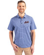 New York Mets Cooperstown Cutter & Buck Forge Eco Heather Stripe Stretch Recycled Mens Big & Tall Polo Tour Blue Heather Front