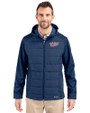 Minnesota Twins Cooperstown Cutter & Buck Evoke Hybrid Eco Softshell Recycled Full Zip Mens Big & Tall Hooded Jacket Navy Blue Front