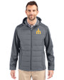 Seattle Mariners Cooperstown Cutter & Buck Evoke Hybrid Eco Softshell Recycled Full Zip Mens Big & Tall Hooded Jacket Elemental Grey Front
