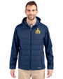 Seattle Mariners Cooperstown Cutter & Buck Evoke Hybrid Eco Softshell Recycled Full Zip Mens Big & Tall Hooded Jacket Navy Blue Front