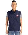 Atlanta Braves Cooperstown Cutter & Buck Charter Eco Full-Zip Mens Big & Tall Vest Navy Blue Front