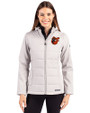 Baltimore Orioles Cooperstown Cutter & Buck Evoke Hybrid Softshell Recycled Full Zip Womens Hooded Jacket CONCRETE Front