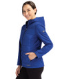 Atlanta Braves Cooperstown Cutter & Buck Evoke Hybrid Softshell Recycled Full Zip Womens Hooded Jacket Tour Blue Side