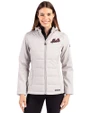 New York Mets Cooperstown Cutter & Buck Evoke Hybrid Softshell Recycled Full Zip Womens Hooded Jacket CONCRETE Front
