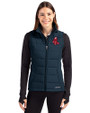 Boston Red Sox Cooperstown Cutter & Buck Evoke Hybrid Softshell Recycled Womens Full Zip Vest Navy Blue Front