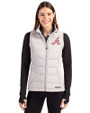 Atlanta Braves Cooperstown Cutter & Buck Evoke Hybrid Softshell Recycled Womens Full Zip Vest CONCRETE Front