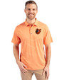 Baltimore Orioles Cooperstown Cutter & Buck Forge Eco Heather Stripe Stretch Recycled Mens Polo College Orange Heather Front