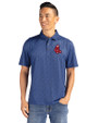 Boston Red Sox Cooperstown Cutter & Buck Pike Eco Pebble Print Stretch Recycled Mens Polo Navy Blue Front