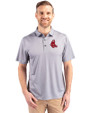 Boston Red Sox Cooperstown Cutter & Buck Pike Eco Tonal Geo Print Stretch Recycled Mens Polo Elemental Grey Front