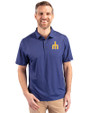 Seattle Mariners Cooperstown Cutter & Buck Pike Eco Tonal Geo Print Stretch Recycled Mens Polo Tour Blue Front