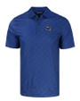 Denver Broncos NFL Helmet Cutter & Buck Pike Eco Pebble Print Stretch Recycled Mens Polo Navy Blue Mannequin