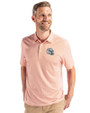 Miami Dolphins NFL Helmet Cutter & Buck Pike Eco Symmetry Print Stretch Recycled Mens Polo White/College Orange Front