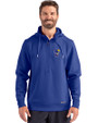 Kansas Jayhawks College Vault Cutter & Buck Roam Epic Versatility Half Zip Recycled Mens Hooded Pullover Tour Blue Front