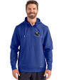 New York Giants NFL Helmet Cutter & Buck Roam Epic Versatility Half Zip Recycled Mens Hooded Pullover Tour Blue Front