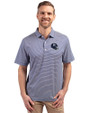 New York Giants NFL Helmet Cutter & Buck Forge Eco Double Stripe Stretch Recycled Mens Big &Tall Polo Tour Blue/White Front