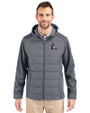 NC State Wolfpack College Vault Cutter & Buck Evoke Hybrid Eco Softshell Recycled Full Zip Mens Big & Tall Hooded Jacket Elemental Grey Front