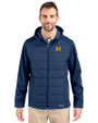 Michigan Wolverines College Vault Cutter & Buck Evoke Hybrid Eco Softshell Recycled Full Zip Mens Big & Tall Hooded Jacket Navy Blue Front