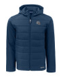 New England Patriots NFL Helmet Cutter & Buck Evoke Hybrid Eco Softshell Recycled Full Zip Mens Big & Tall Hooded Jacket Navy Blue Mannequin