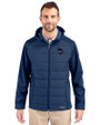 Minnesota Vikings Americana Cutter & Buck Evoke Hybrid Eco Softshell Recycled Full Zip Mens Big & Tall Hooded Jacket Navy Blue Front