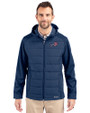 Buffalo Bills Americana Cutter & Buck Evoke Hybrid Eco Softshell Recycled Full Zip Mens Big & Tall Hooded Jacket Navy Blue Front