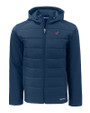 Carolina Panthers Americana Cutter & Buck Evoke Hybrid Eco Softshell Recycled Full Zip Mens Big & Tall Hooded Jacket Navy Blue Mannequin