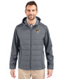 Missouri Tigers Alumni Cutter & Buck Evoke Hybrid Eco Softshell Recycled Full Zip Mens Big & Tall Hooded Jacket Elemental Grey Front