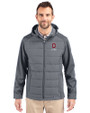 Ohio State Buckeyes Alumni Cutter & Buck Evoke Hybrid Eco Softshell Recycled Full Zip Mens Big & Tall Hooded Jacket Elemental Grey Front