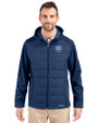North Carolina Tar Heels Alumni Cutter & Buck Evoke Hybrid Eco Softshell Recycled Full Zip Mens Big & Tall Hooded Jacket Navy Blue Front