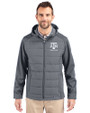 Texas A&M Aggies Alumni Cutter & Buck Evoke Hybrid Eco Softshell Recycled Full Zip Mens Big & Tall Hooded Jacket Elemental Grey Front