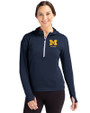 Michigan Wolverines Alumni Cutter & Buck Daybreak Eco Recycled Womens Half Zip Hoodie Navy Blue Front