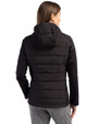 Grambling Tigers College Vault Cutter & Buck Evoke Hybrid Softshell Recycled Full Zip Womens Hooded Jacket Black Back