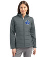 Air Force Falcons College Vault Cutter & Buck Evoke Hybrid Softshell Recycled Full Zip Womens Hooded Jacket Elemental Grey Front