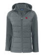 Nebraska Cornhuskers College Vault Cutter & Buck Evoke Hybrid Softshell Recycled Full Zip Womens Hooded Jacket Elemental Grey Mannequin