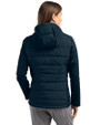 North Carolina Tar Heels Alumni Cutter & Buck Evoke Hybrid Softshell Recycled Full Zip Womens Hooded Jacket Navy Blue Back