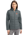 Auburn Tigers Alumni Cutter & Buck Evoke Hybrid Softshell Recycled Full Zip Womens Hooded Jacket Elemental Grey Front