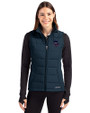 Minnesota Vikings Americana Cutter & Buck Evoke Hybrid Softshell Recycled Womens Full Zip Vest Navy Blue Front