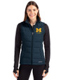 Michigan Wolverines Alumni Cutter & Buck Evoke Hybrid Softshell Recycled Womens Full Zip Vest Navy Blue Front