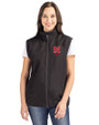 Nebraska Cornhuskers Alumni Cutter & Buck Charter Eco Recycled Full-Zip Womens Vest Black Front