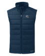New England Patriots NFL Helmet Cutter & Buck Evoke Hybrid Softshell Recycled Mens Full Zip Vest Navy Blue Mannequin