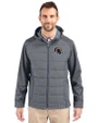 Los Angeles Rams NFL Helmet Cutter & Buck Evoke Hybrid Softshell Recycled Full Zip Mens Hooded Jacket Elemental Grey Front
