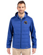 Los Angeles Rams NFL Helmet Cutter & Buck Evoke Hybrid Softshell Recycled Full Zip Mens Hooded Jacket Tour Blue Front