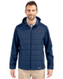 San Francisco 49ers Americana Cutter & Buck Evoke Hybrid Softshell Recycled Full Zip Mens Hooded Jacket Navy Blue Front