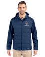 New Orleans Saints Americana Cutter & Buck Evoke Hybrid Softshell Recycled Full Zip Mens Hooded Jacket Navy Blue Front