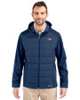 New England Patriots Americana Cutter & Buck Evoke Recycled Honeycomb Fleece Mens Hybrid Full Zip Jacket Navy Blue Front