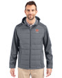Auburn Tigers Alumni Cutter & Buck Evoke Hybrid Softshell Recycled Full Zip Mens Hooded Jacket Elemental Grey Front
