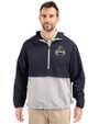 Utah State Aggies College Vault Cutter & Buck Charter Recycled Packable Mens Half Zip Anorak Jacket Navy Blue/Polished Front