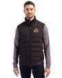 Bryant University Bulldogs Cutter & Buck Evoke Hybrid Softshell Recycled Mens Full Zip Vest Black Front