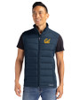 Cal Golden Bears Cutter & Buck Evoke Hybrid Softshell Recycled Mens Full Zip Vest Navy Blue Front